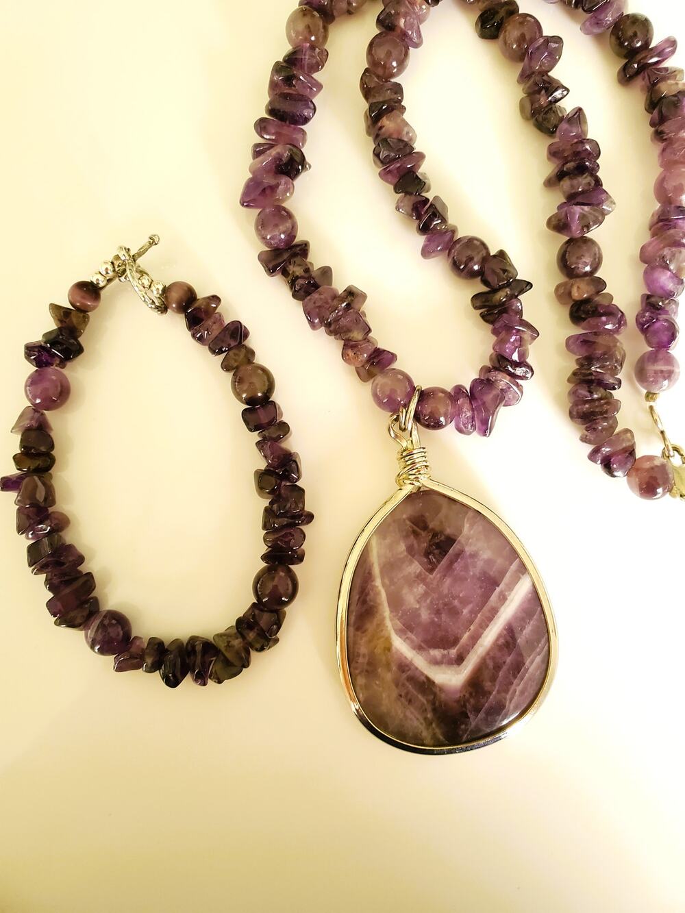 Vintage Natural Amethyst Sterling Silver Necklace and Bracelet Set
